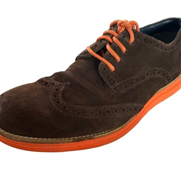 COLE HAAN LUNAR GRAND WINGTIP SUEDE BROWN AND ORANGE OXFORD SIZE 9 main image 3